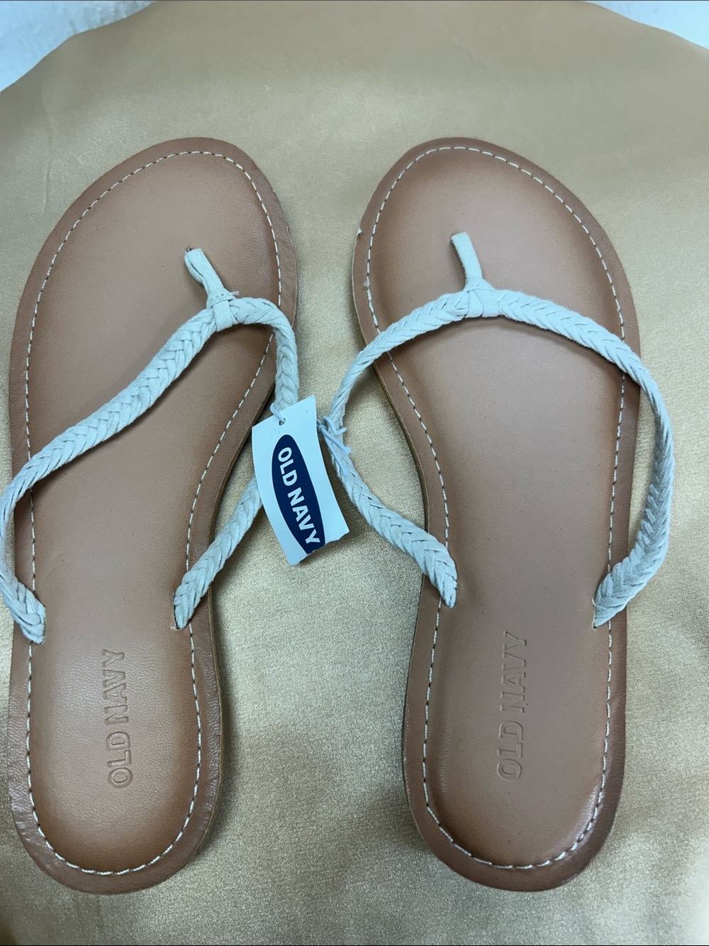 Old Navy Tan Footbed with White Braided-Strap Sandals